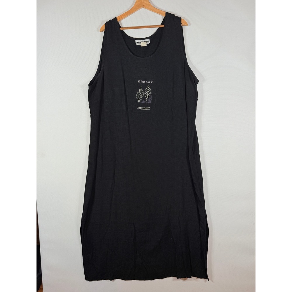 Another Thyme Y2K Black Dress Womens 26W Sleeveless Embroidered Leaf‎ Artsy
